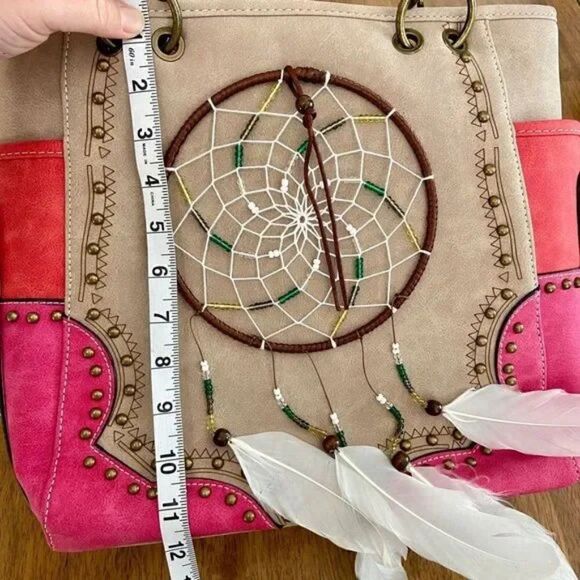 Boho Dreamcatcher Handbag Rustic Western Studded Shoulder Purse Bag - Picture 14 of 15